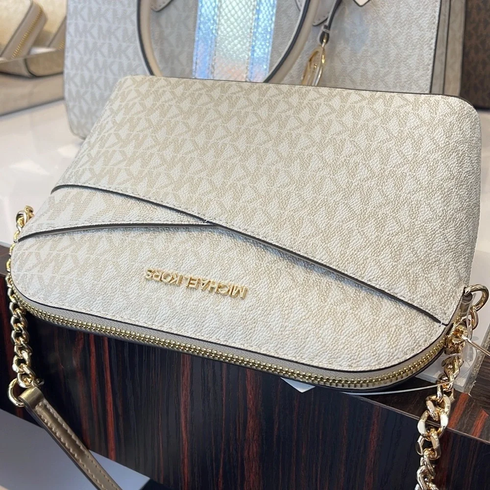 Michael Kors Jet Set Travel Medium Metallic Signature Logo Dome Crossbody NWT - Picture 7 of 16
